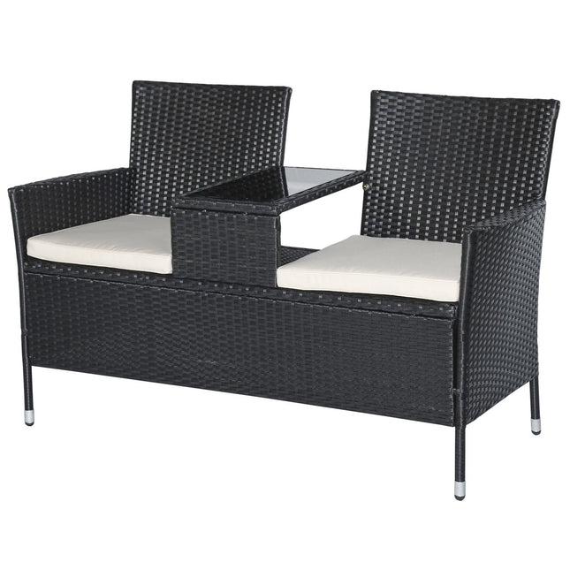 Sodo suolas, sodo sofa-suoliukas su stalu, 2 sėdimos vietos, plienas, juodas, plotis 133 x gylis 63 x aukštis 84 cm