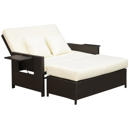 Polirataninė poilsio sofa, sodo sofa, sodo gultas, 2 vietos, su pagalvėle, ruda