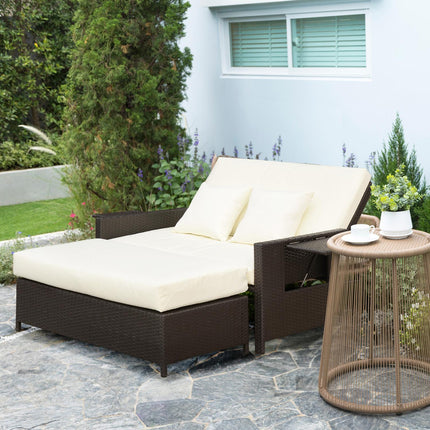 Polirataninė poilsio sofa, sodo sofa, sodo gultas, 2 vietos, su pagalvėle, ruda
