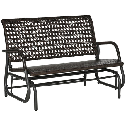 Polirataninis sūpynės suoliukas, dvivietis, lauko terasos, sodo dvivietė sofa, sodo sūpynės su atlošu, parko suoliukas, rudas, 70 x 120 x 84 cm