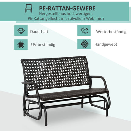 Polirataninis sūpynės suoliukas, dvivietis, lauko terasos, sodo dvivietė sofa, sodo sūpynės su atlošu, parko suoliukas, pilkas, 70 x 120 x 84 cm
