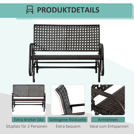 Polirataninis sūpynės suoliukas, dvivietis, lauko terasos, sodo dvivietė sofa, sodo sūpynės su atlošu, parko suoliukas, pilkas, 70 x 120 x 84 cm