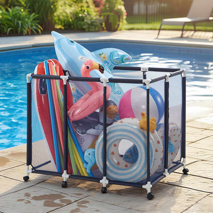 Pool Float Storage Bin, Rolling Mesh Organizer 48 x 33 x 39 in