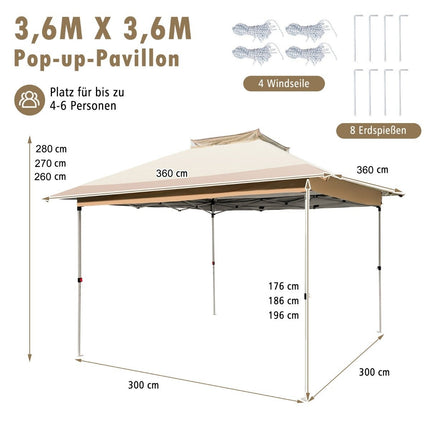 Išskleidžiama pavėsinė su tinkleliu nuo uodų, UV 50+, 3,6x3,6m, chaki spalvos