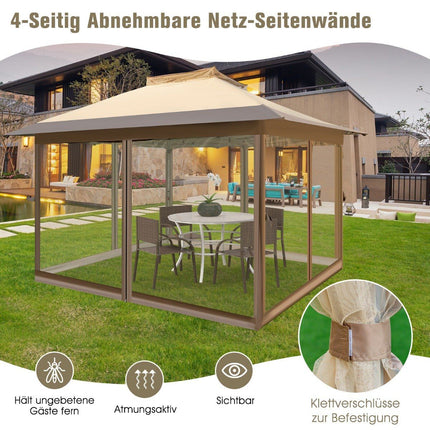 Išskleidžiama pavėsinė su tinkleliu nuo uodų, UV 50+, 3,6x3,6m, chaki spalvos