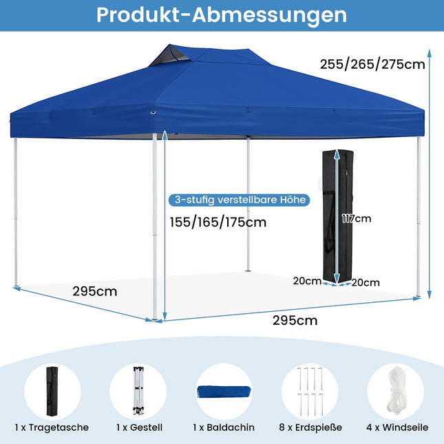 Išskleidžiamas paviljonas, atsparus vandeniui, UV 50+, mėlynas, 3x3m