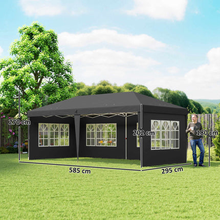 Išskleidžiamas vandeniui atsparus paviljonas 3x6m su UV apsauga, juodas