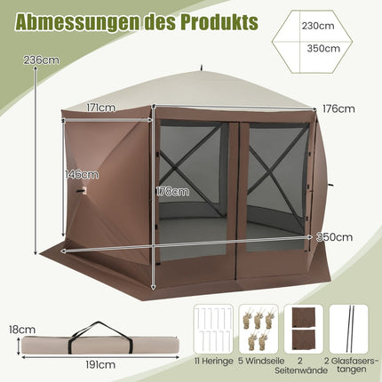 Išskleidžiamas paviljonas 350x350 cm su nešiojimo krepšiu ir tinklinėmis sienelėmis