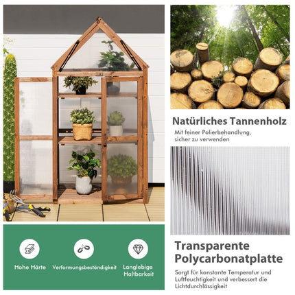 Nešiojamas 3 pakopų medinis mini šiltnamis su nuimamomis lentynomis