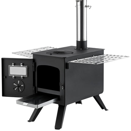 Portable Camping Tent Wood Stove With 8 Chimney Pipes, Gloves