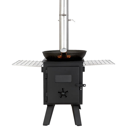 Portable Camping Tent Wood Stove With 8 Chimney Pipes, Gloves