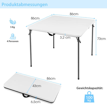 Nešiojamas sulankstomas kempingo stalas su rankena, baltas, HDPE