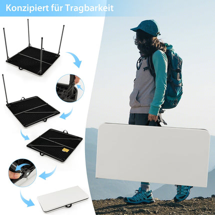 Nešiojamas sulankstomas kempingo stalas su rankena, baltas, HDPE