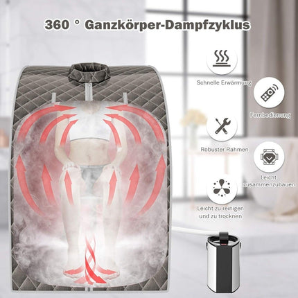 Nešiojama garinė pirtis, 3 l, 1000 W, 9 temperatūros nustatymai, pilka