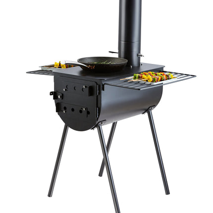 Portable Wood Burning Tent Stove, 3 m Chimney, 8 Pipes