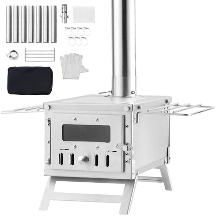 Portable Wood Burning Tent Stove, Stainless Steel, 8 Pipes