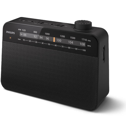 Portable analog FM/MW radio TAR2509. Mains or battery powered.