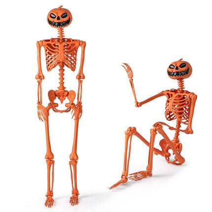 Lankstus 1,6 m Helovino skeletas su moliūgo galva