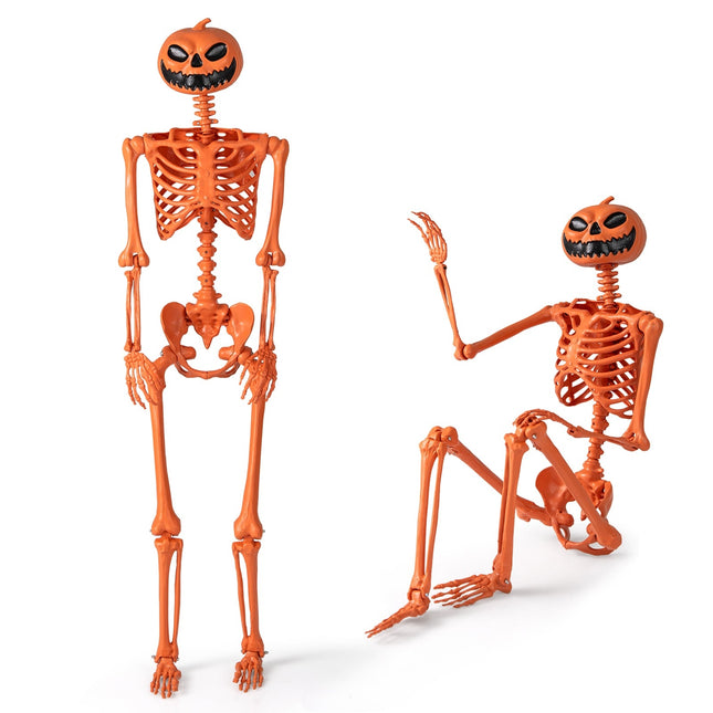 Lankstus 1,6 m Helovino skeletas su moliūgo galva