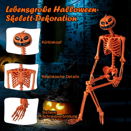 Lankstus 1,6 m Helovino skeletas su moliūgo galva