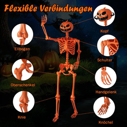 Lankstus 1,6 m Helovino skeletas su moliūgo galva