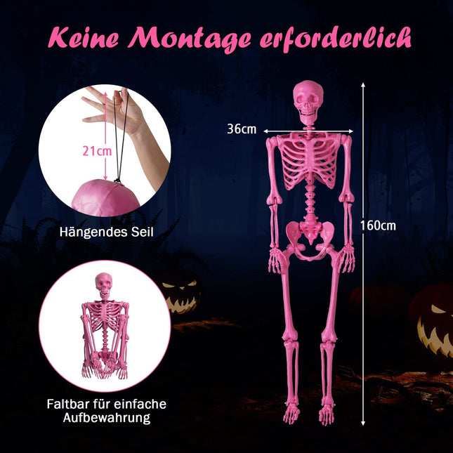 Lankstama rožinė skeleto Helovino dekoracija, 160 cm