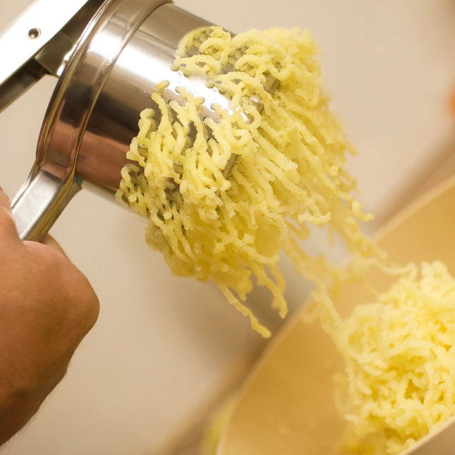 Bulvių ir spaetzle presas, nerūdijančio plieno, bulvių grūstuvė, bulvių trintuvas, sidabro spalvos