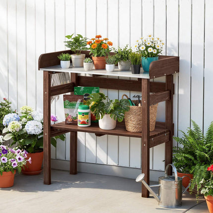 Potting Bench, Galvanized Top, Shelf, Hooks, 78x38x82 cm