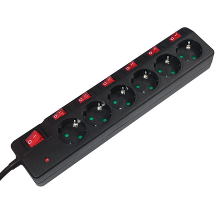 Power outlet with separate switches 6-way Black