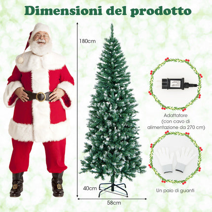 Iš anksto įžiebta dirbtinė Kalėdų eglutė 180 cm, plona, 250 LED lempučių