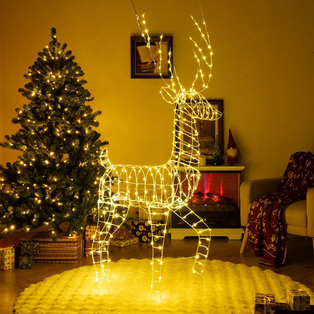 Iš anksto apšviestas kalėdinis elnias 186 cm, 300 šiltos baltos spalvos LED