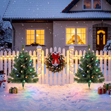 Pre-Lit Outdoor Christmas Trees 60 cm Set of 2, Multicolour LEDs, IP44