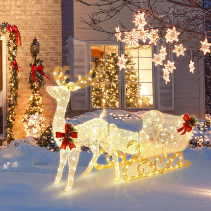 Pre-Lit Reindeer and Sleigh Christmas Decoration, 215 Warm White LEDs