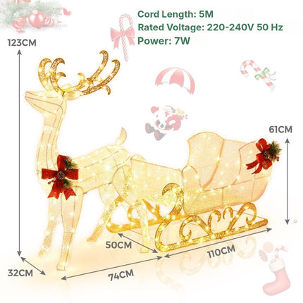 Pre-Lit Reindeer and Sleigh Christmas Decoration, 215 Warm White LEDs
