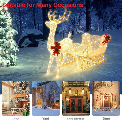 Pre-Lit Reindeer and Sleigh Christmas Decoration, 215 Warm White LEDs