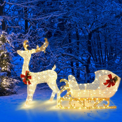 Pre-Lit Reindeer and Sleigh Christmas Decoration, 215 Warm White LEDs