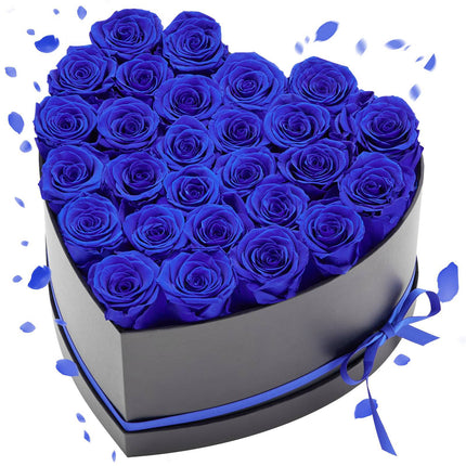 Preserved Roses, 27 Count, Heart Box, Royal Blue