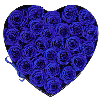 Preserved Roses, 27 Count, Heart Box, Royal Blue