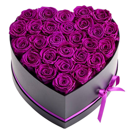 Preserved Roses, 27 Count, Purple Heart Gift Box