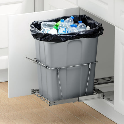 Pull-Out Cabinet Trash Can, 35 Qt, Full-Extension Slide, Handle