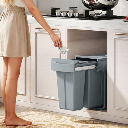 Ištraukiama virtuvės šiukšliadėžė, 2 nuimami kibirai, 30 l, metalinė