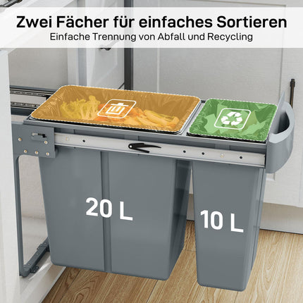 Ištraukiama virtuvės šiukšliadėžė, 2 nuimami kibirai, 30 l, metalinė