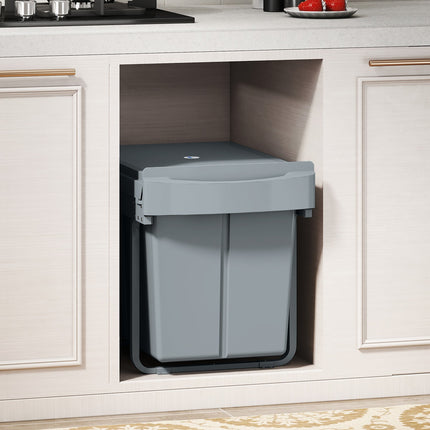 Ištraukiama šiukšliadėžė, 2 x 20 l, išimamos šiukšliadėžės, pilka