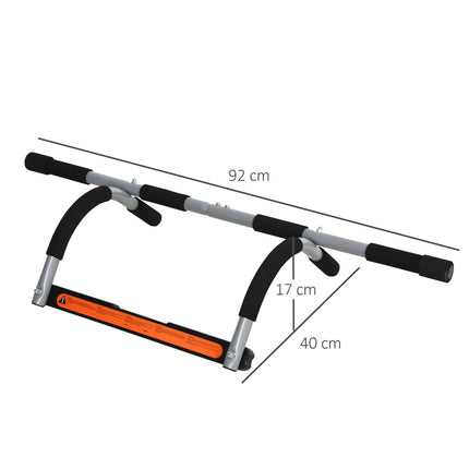 Daugiafunkcis prisitraukimų skersinio laikiklis treniruotėms, durų strypas pagamintas iš plieno ir putplasčio, juodas + pilkas, 92x40x17 cm