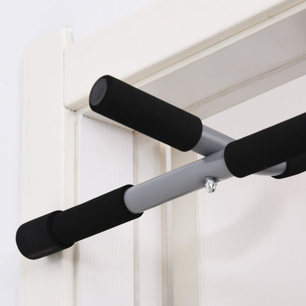 Daugiafunkcis prisitraukimų skersinio laikiklis treniruotėms, durų strypas pagamintas iš plieno ir putplasčio, juodas + pilkas, 92x40x17 cm