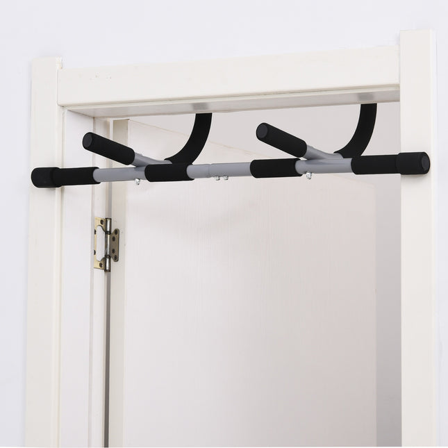 Daugiafunkcis prisitraukimų skersinio laikiklis treniruotėms, durų strypas pagamintas iš plieno ir putplasčio, juodas + pilkas, 92x40x17 cm