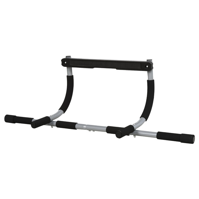 Daugiafunkcis prisitraukimų skersinio laikiklis treniruotėms, durų strypas pagamintas iš plieno ir putplasčio, juodas + pilkas, 92x40x17 cm