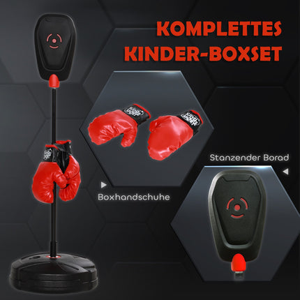 Bokso kriaušės stovas 88-124 cm, reguliuojamo aukščio, su bokso pirštinėmis, bokso rinkinys su vandeniu/smėliu užpildomu stovu 5-10 metų vaikams, plienas, juodas
