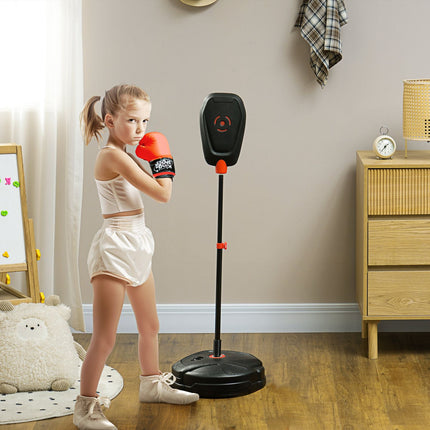 Bokso kriaušės stovas 88-124 cm, reguliuojamo aukščio, su bokso pirštinėmis, bokso rinkinys su vandeniu/smėliu užpildomu stovu 5-10 metų vaikams, plienas, juodas