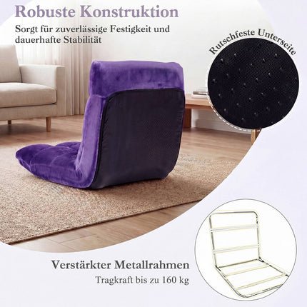Violetinė sulankstoma grindų kėdė su reguliuojamu atlošu
